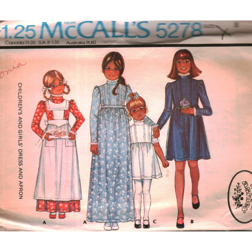 Vintage 1976 McCall's 5278 Laura Ashley Girls Dress and Apron Pattern Size 8